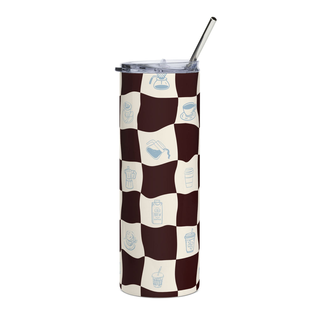 coffee checkered stainless steel tumbler