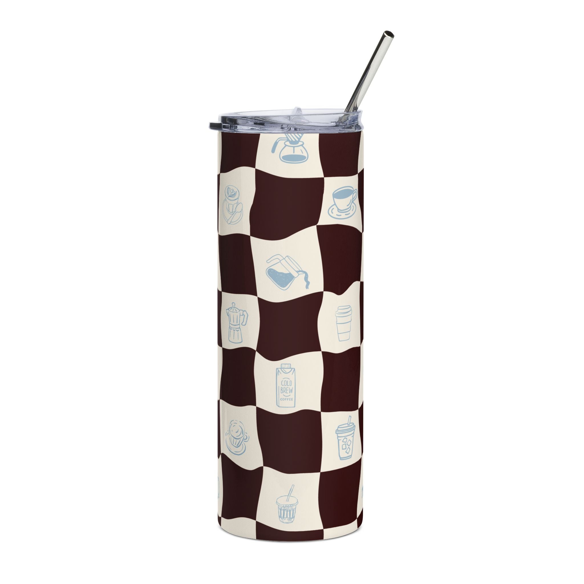 coffee checkered stainless steel tumbler