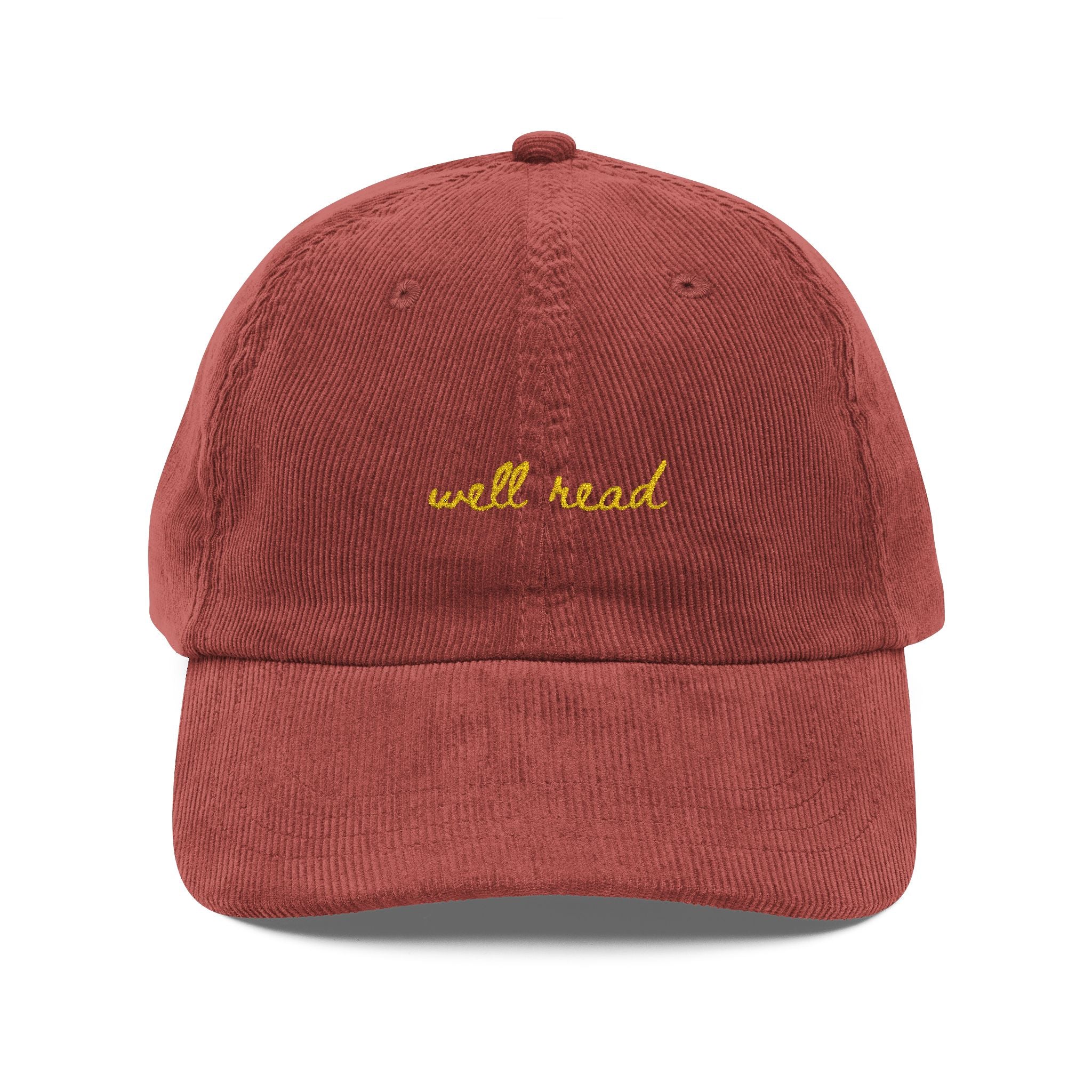 Vintage Corduroy Cap — Embroidered "eat read" Script Dad Hat