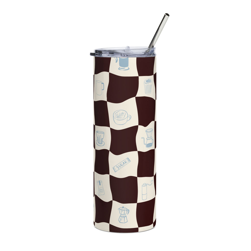 coffee checkered stainless steel tumbler
