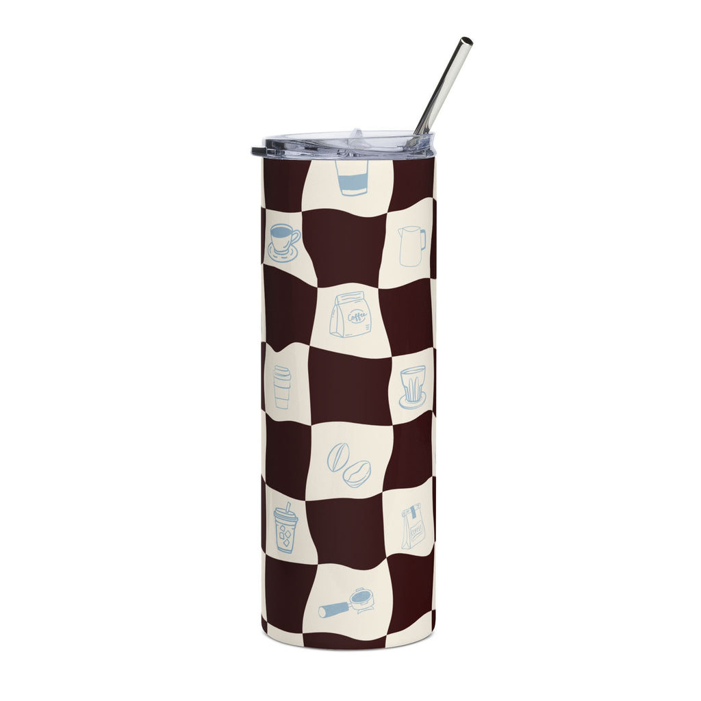 coffee checkered stainless steel tumbler