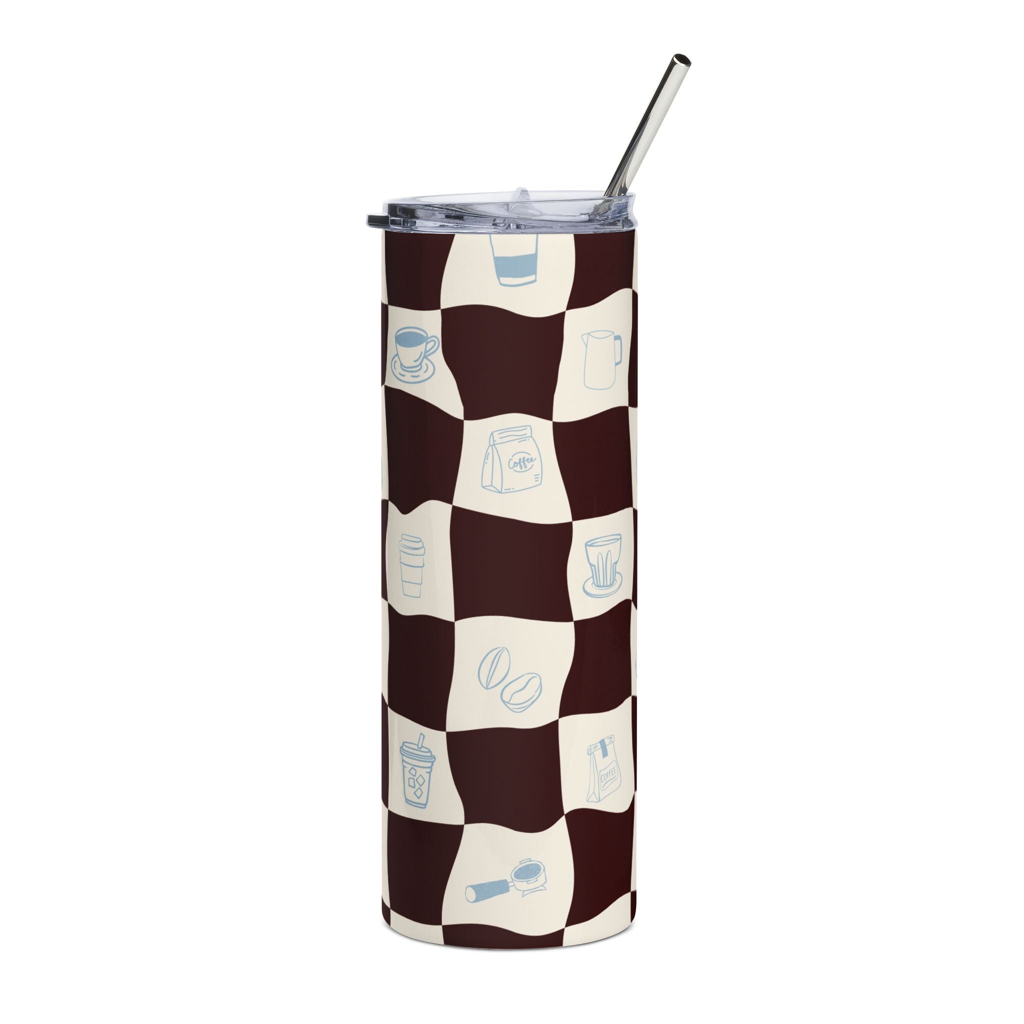 coffee checkered stainless steel tumbler