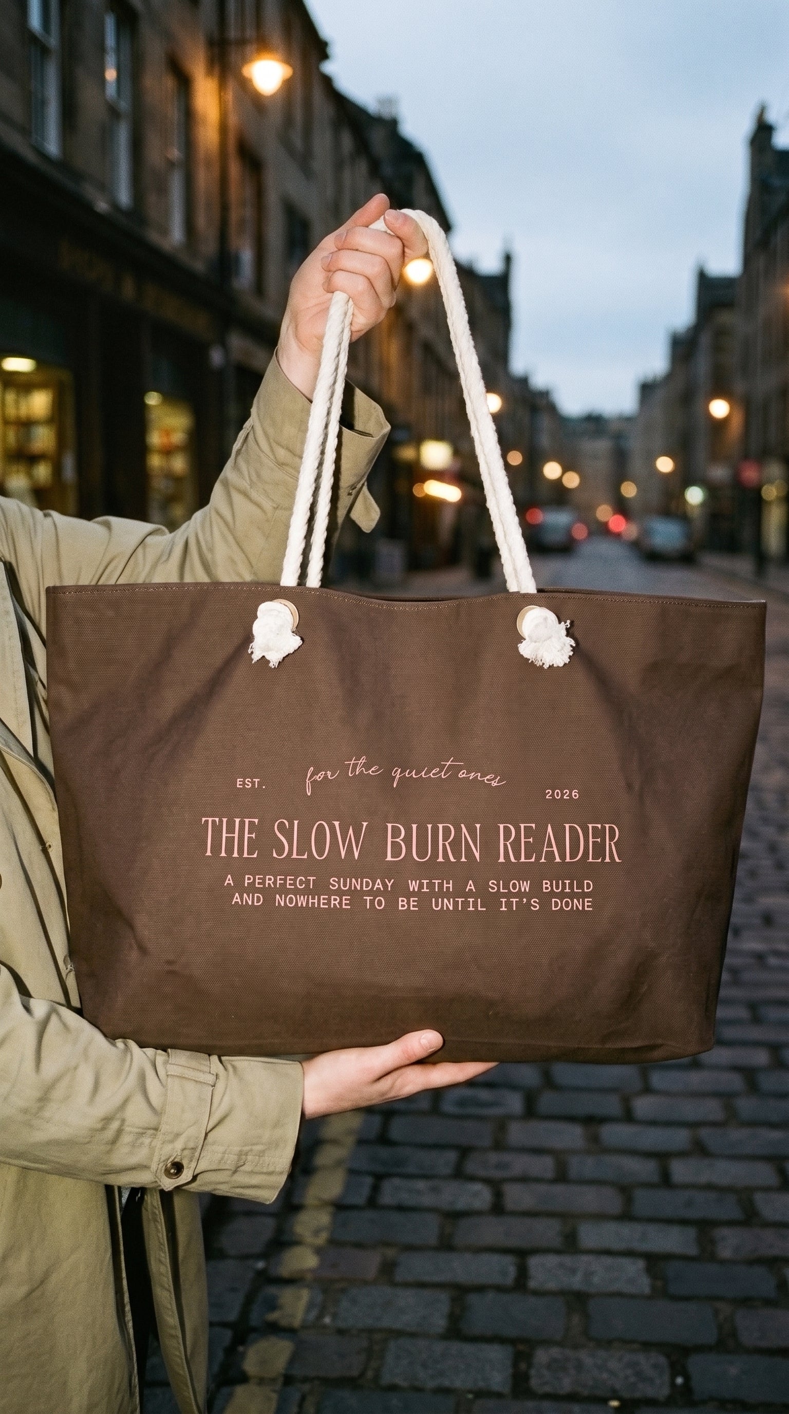 "the slow burn reader" weekender bag