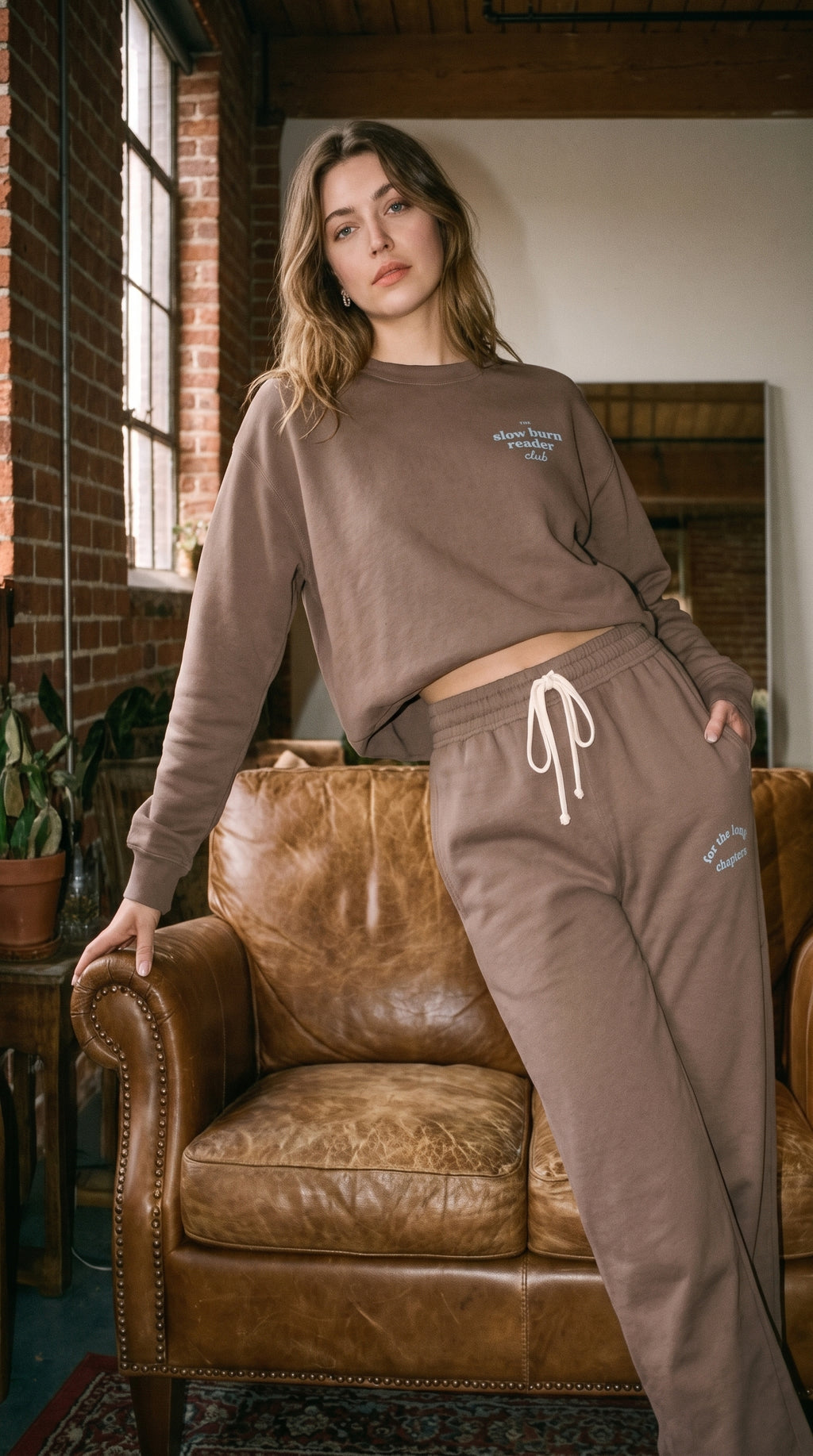 The Slow Burn Reader Club crewneck sweatshirt — espresso